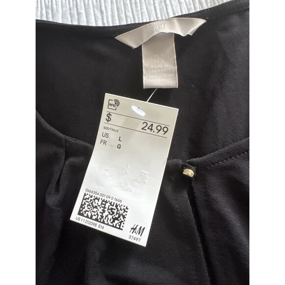 NWT H&M Little Black Dress Belt Career Work Summer Casual Slinky High Neck Large - Picture 3 of 8